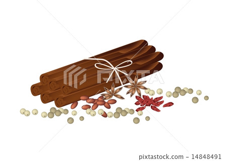 Dried Star Anise Cinnamon Sticks and Peppercorns 14848491
