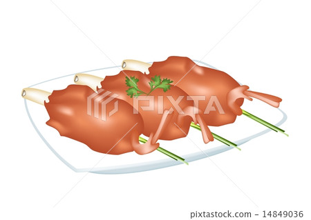 Fried Shrimp with Lemon Grass on A Plate 14849036