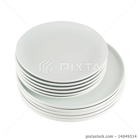 Pile of clean white dish plates isolated Pile of clean white dish plates isolated 14849314