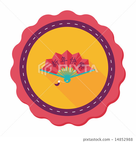 Chinese New Year flat icon with long shadow,eps10, Folding fan w Chinese New Year flat icon with long shadow,eps10, Folding fan w 14852988