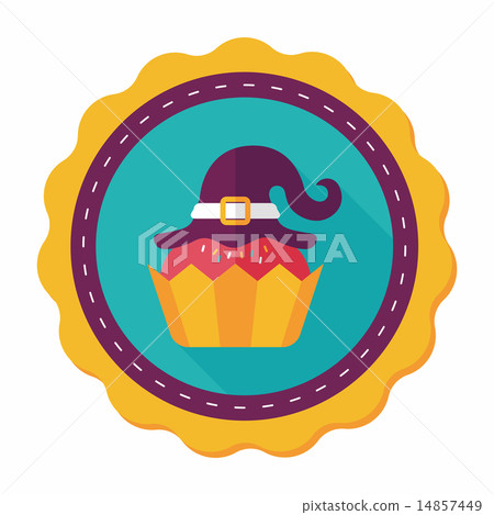 Halloween cupcake with witch's hat flat icon with long shadow,ep 14857449