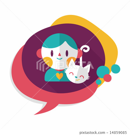 Pet cat and boy friendship flat icon with long shadow,eps10 14859085