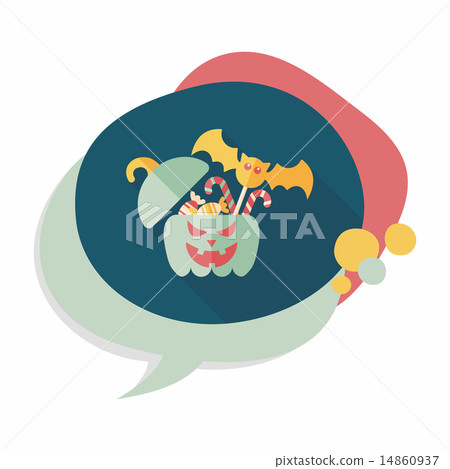 Halloween pumpkin shaped box with candies flat icon with long sh 14860937