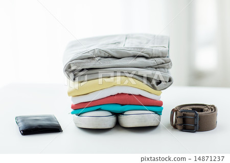 close up of clothes and accessories on table close up of clothes and accessories on table 14871237