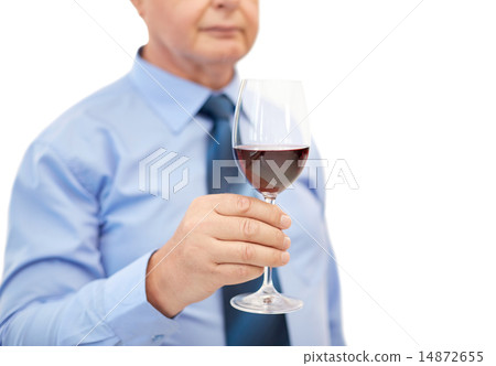 close up of senior man holding glass with red wine 14872655