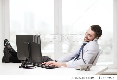 smiling businessman or student with computer smiling businessman or student with computer 14872698