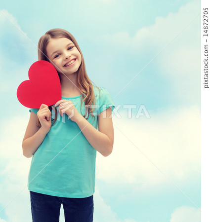 smiling little girl with red heart 14872705