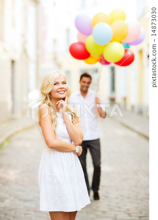 couple with colorful balloons couple with colorful balloons 14873030