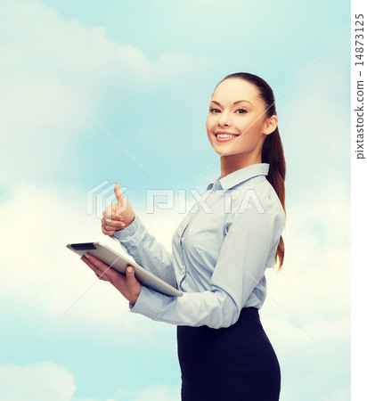 smiling woman looking at tablet pc computer 14873125