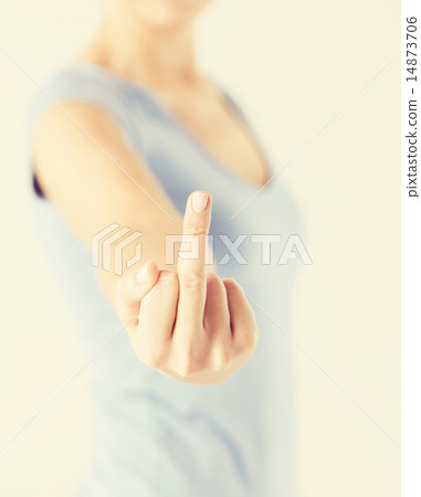 woman showing middle finger 14873706