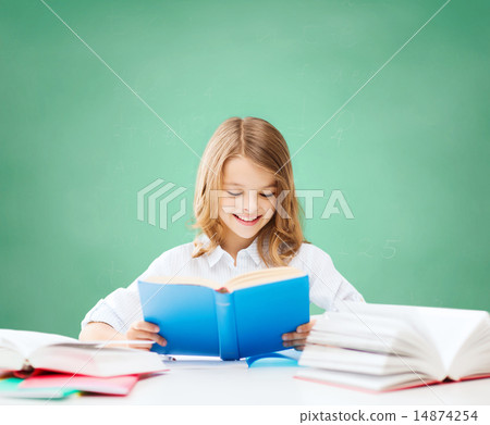 happy student girl reading book at school happy student girl reading book at school 14874254