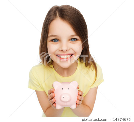 beautiful little girl with piggy bank beautiful little girl with piggy bank 14874675