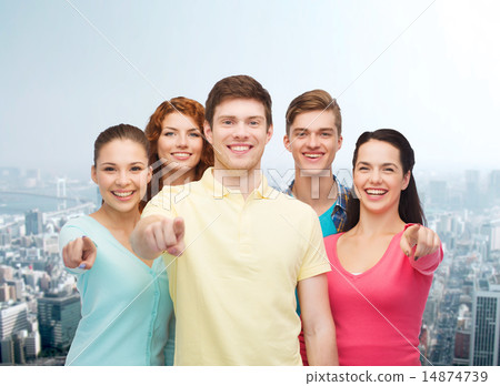 group of smiling teenagers over city background group of smiling teenagers over city background 14874739