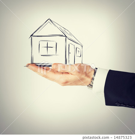 house on virtual screen in man hand 14875323