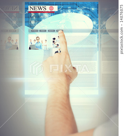 man with virtual screen and news man with virtual screen and news 14876875