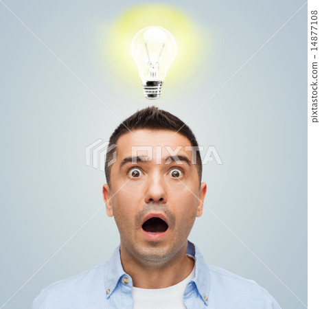 scared man shouting with lighting above his head scared man shouting with lighting above his head 14877108