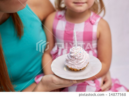 happy mother and little girl holding cupcake happy mother and little girl holding cupcake 14877568
