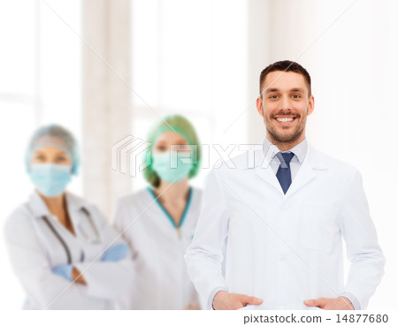 smiling male doctor in white coat 14877680