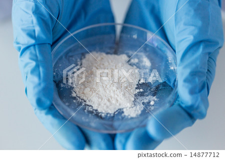 close up of scientist holding petri dish in lab 14877712