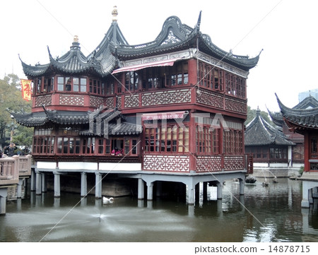 中國上海祗園（Yoen）入口在上海最古老的茶館和湖心之前 14878715