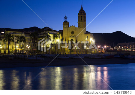 Early morning view of church at seaside. Sitges Early morning view of church at seaside. Sitges 14878943