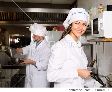 Professional chefs working at take-away 14880126