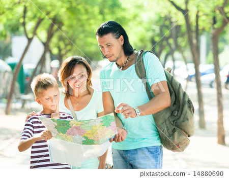 family of three searching way at map family of three searching way at map 14880690