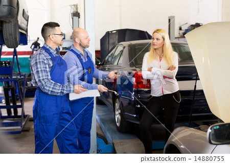 Worried girl talking with specialists Worried girl talking with specialists 14880755