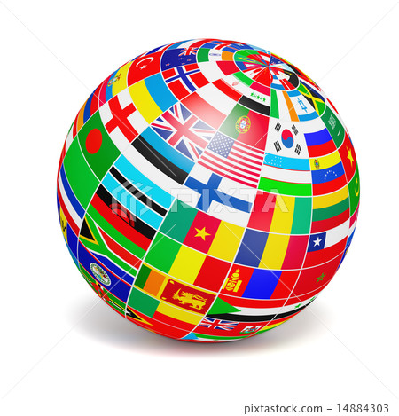 3d globe sphere with flags of the world on white 14884303