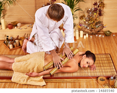 Woman getting bamboo massage. 14885540
