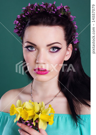 Portrait of girl with flowers wreath in hair Portrait of girl with flowers wreath in hair 14887079