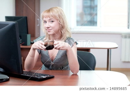 Closeup portrait of cute young business woman 14895685