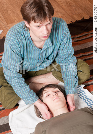Couple doing yoga. Massage Couple doing yoga. Massage 14895794