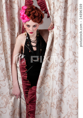 Closeup portrait of fashion woman posing with silck fabric Closeup portrait of fashion woman posing with silck fabric 14896389