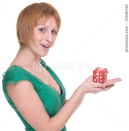 Close up portrait of woman with small gift Close up portrait of woman with small gift 14896392