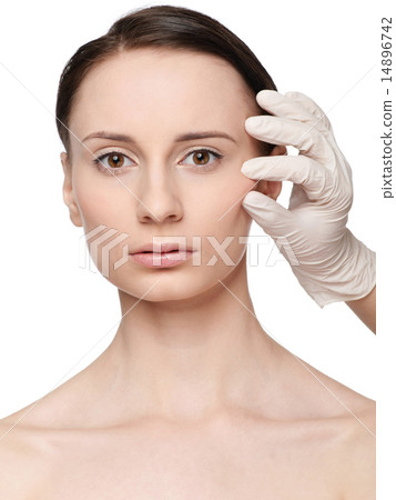 Beautician touch and exam health woman face. Beautician touch and exam health woman face. 14896742
