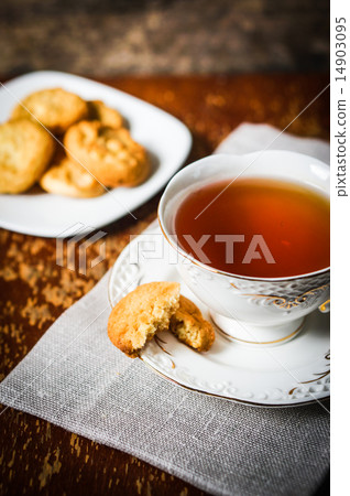 Tea with cookies on wooden background Tea with cookies on wooden background 14903095