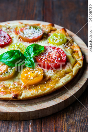 Pizza with tometoes and cheese 14906729