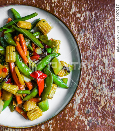 Baked vegetables on rustic background 14907017