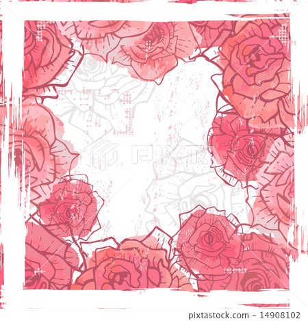 Hand drawn pink roses frame - Stock Illustration [14908102] - PIXTA