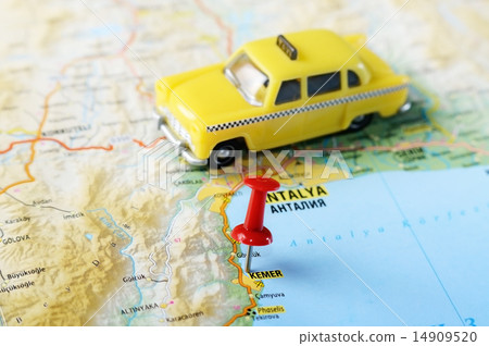 Stock Photo: Kemer ,Turkey map taxi