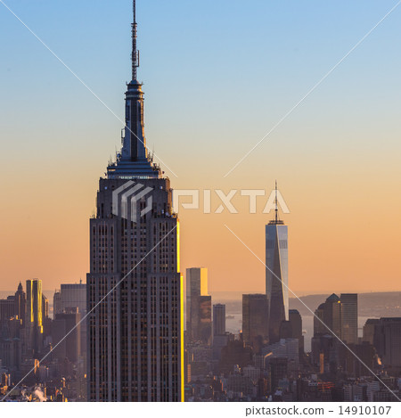 New York City Manhattan skyline in sunset. 14910107