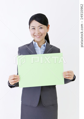 A woman with a green board A woman with a green board 14910962