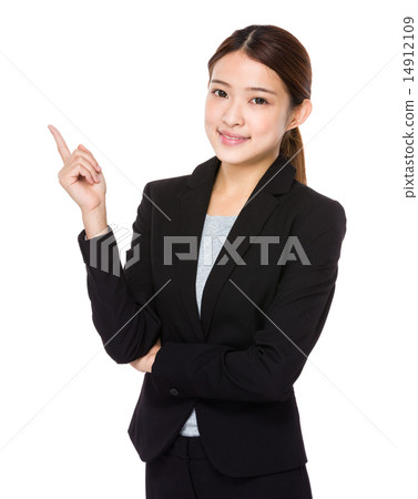 Asian businessswoman with finger point up 14912109
