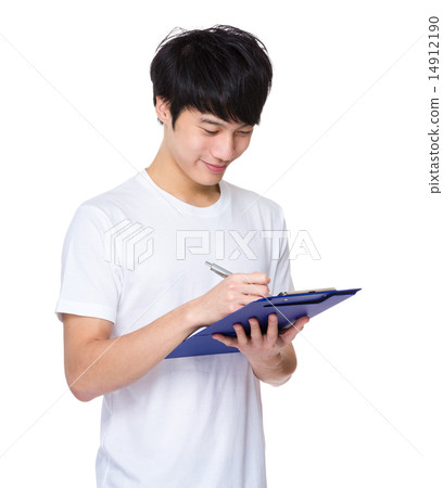 Asian Man write on clipboard Asian Man write on clipboard 14912190
