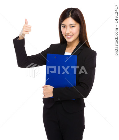 Business woman with clipboard and thumb up 14912417