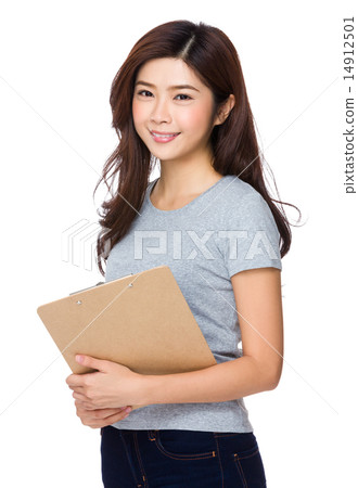 Asian woman hold with clipboard Asian woman hold with clipboard 14912501