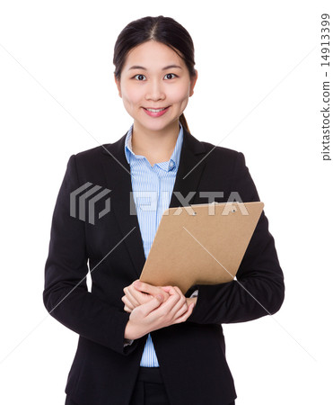 Asian Businesswoman with clipboard 14913399