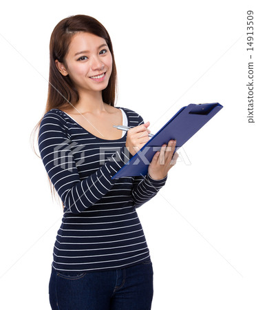 Woman write on clipboard Woman write on clipboard 14913509