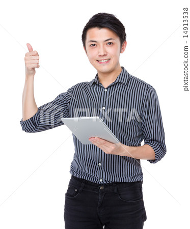 Asian Businessman use of tablet and thumb up Asian Businessman use of tablet and thumb up 14913538